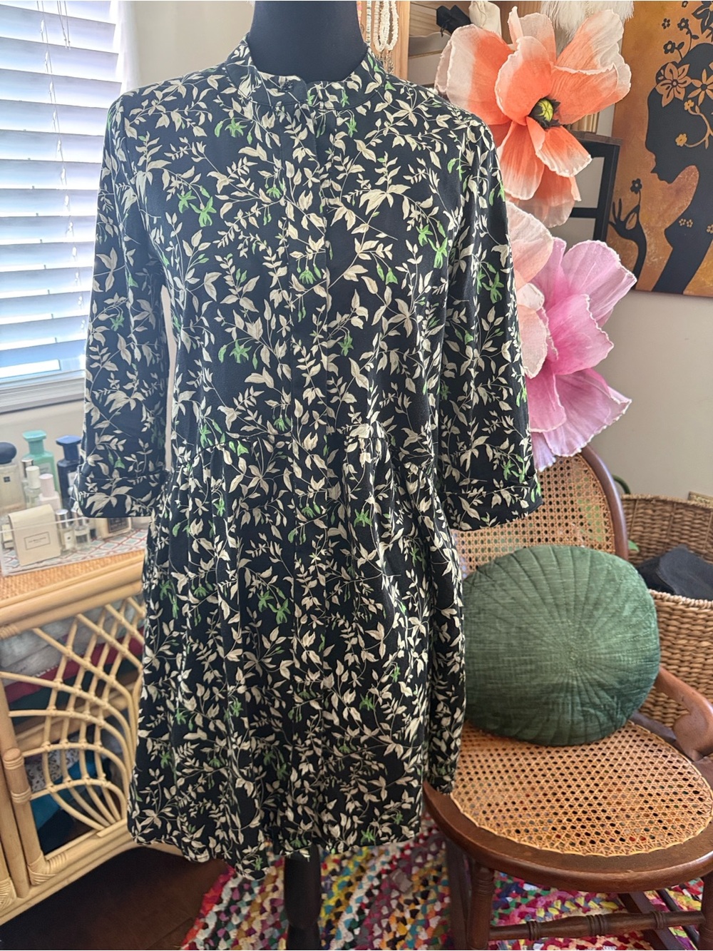 Tuckernuck Verdant Royal Iris Dark Floral
Drop Waist Garden Cottage Shirt Dress